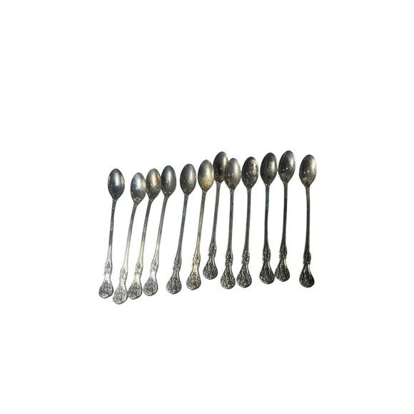 Vintage F.B. Rogers French Rose Iced Tea Spoons Silverplate Tarnished -Set Of 12 - Picture 8 of 8
